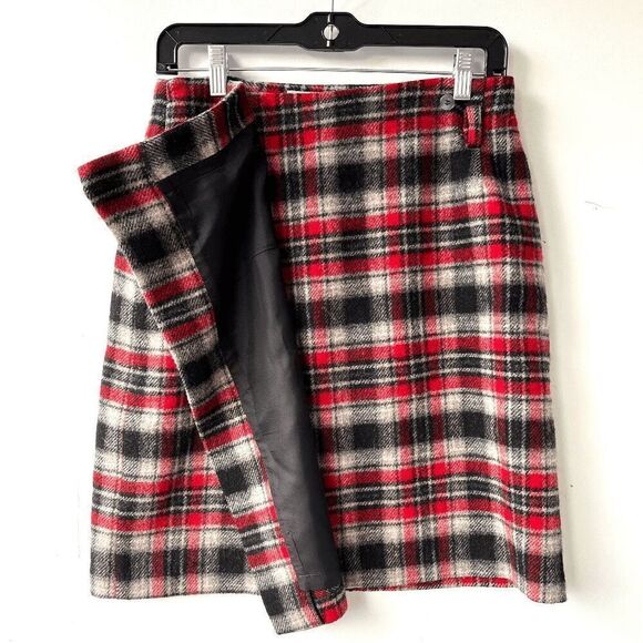 VTG 90s Eddie Bauer Red Black Plaid Wool Wrap Skirt SZ 8 Lined Kilt Style - Picture 2 of 7